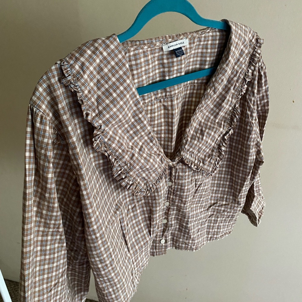 Plaid Ruffle Collar Top